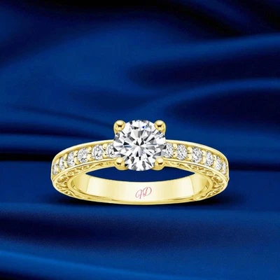 Anillo de boda de oro de 14k 1,32 quilates IGI cultivado en laboratorio corte redondo diamante amarillo tallas 5 5,5 Foto 1 de 4