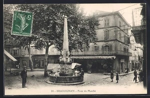AK Draguignan, Marktplatz mit Brunnen und Bäumen - Bild 1 von 2