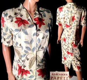 Set camicetta/gonna vintage anni 90 Adrianna Papell seta 2 pezzi floreale audace con bottoni ~ 10 - Foto 1 di 11