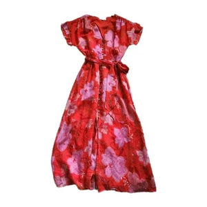 THML Kleid Button Down rot und rosa Blumen Bindeband Taille Größe XS - Bild 1 von 8