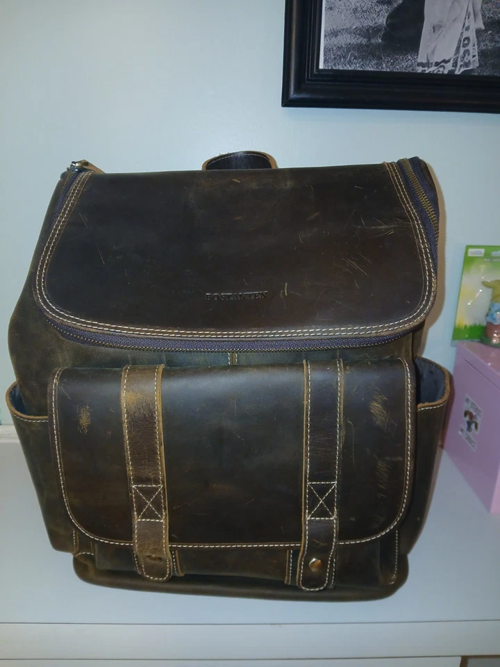 USED BOSTANTEN Backpack Work School Bag Oiled Leather Brown Rustic Outdoors - Image 1 of 4