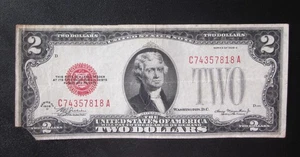 Billete de 2 dólares 1928 D sello rojo moneda de curso legal billete antiguo de Estados Unidos - Imagen 1 de 2