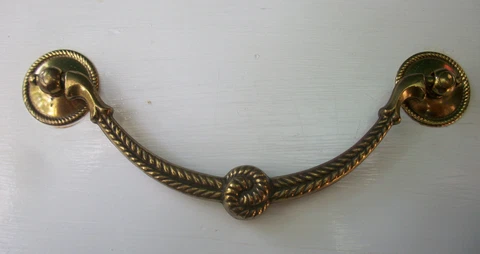 MCM French Provincial antique hardware vintage rope drawer pull brass 5" center Cover