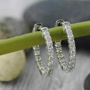 2 Ct Round Cut Moissanite Women Gift Hoop Earring 14k White Gold Plated - Picture 1 of 5