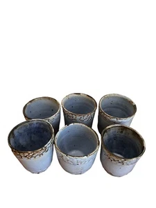 Vasos de cerámica de gres artesanal azul marrón firmados BMS - Juego de 6 - Imagen 1 de 10