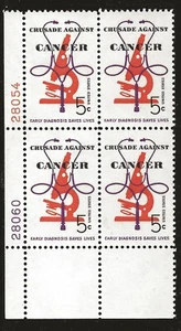 US Scott #1263, Plate Block #28054/28060 1965 Cancer 5c FVF MNH Lower Left - Picture 1 of 1