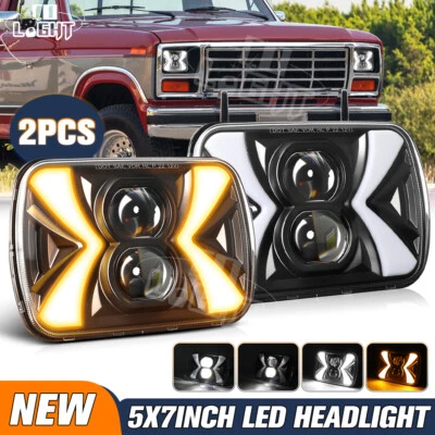 For 1976-86 Ford F150 F-150 Pickup 2PCS 7x6" 5x7" LED Headlight Square Hi/Lo DRL - Image 1 of 4