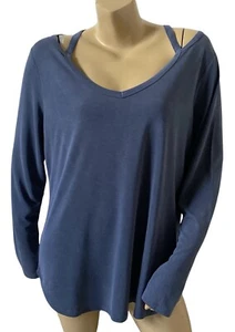 TIME AND TRU Womens Size XL (16-18) Blue V Neck Long Sleeve Strappy Top Shirt - Picture 1 of 6