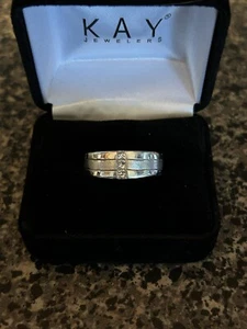 KAY JEWELERS 3 DIAMOND 14 KT WHITE GOLD MENS RING SIZE 10 5.58 GRAMS - Picture 1 of 10