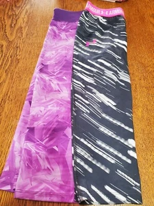 Under Armour Girls Youth Medium Capri Athletic Leggings Lot Purple & Black - Picture 1 of 12