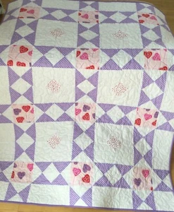 Baby Quilt. Pink/Lilac/Red/White 38X50 Quilt. Accent Pillow 13X13 - Picture 1 of 6