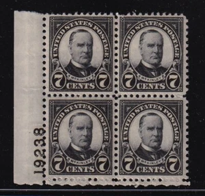 1927 McKinley 7c black Sc 639 MLH OG XF rotary plate block 19238LL - Picture 1 of 1