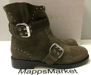 NIB Authentic JIMMY CHOO Blyss Studded Suede Mink Boots Sz 35EU/5US $1395 - Picture 1 of 12
