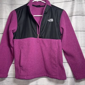 THE NORTH FACE Girls 10-12 Medium Magenta Black 1/2 Zip Denali Fleece Jacket - Picture 1 of 9