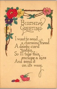 Postal de cumpleaños de colección súper lindo poema para un amigo encantador rosas sin publicar - Imagen 1 de 3