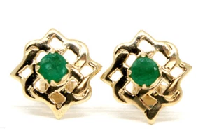 9ct Gold Emerald Studs Celtic Earrings Gift Boxed Made in UK - Picture 1 of 6
