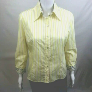 Top Fourtys de Colección Mujer L Amarillo Rayas Floral Abotonado Contraste Puño Enrollado - Imagen 1 de 8