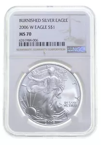 2006 W BURNISHED SILVER EAGLE NGC MS70 CLASSIC BROWN LABEL - Picture 1 of 5