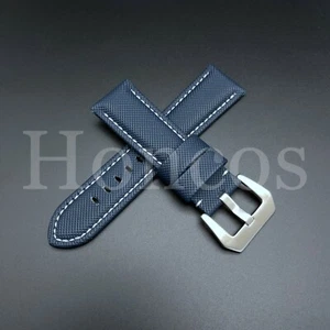 Correa de reloj azul + blanco de nailon / cuero para 22/24/26 mm Panerai - Imagen 1 de 21
