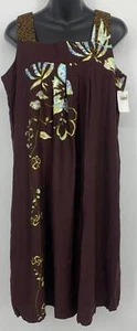 Iolani Women Aloha Hawaiian Shift Dress Size Medium M Brown Sleeveless Rayon New - Picture 1 of 10