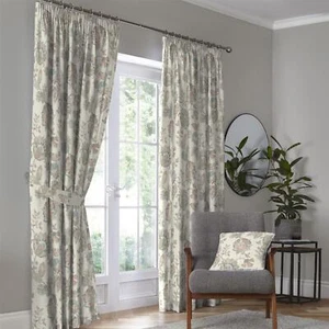 Dreams & Drapes Indira 100% Cotton Pencil Pleat Curtains in Coral/Natural - Picture 1 of 7