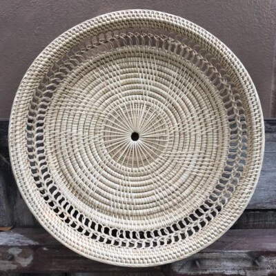 Vintage Thai Handicraft Wicker Crafts Rattan Tray Food Fruit Serving Round Dish - Image 1 of 4