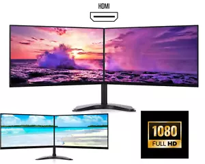 Dual Monitor Screen Bundle 2X22" Full HD HDMI Monitors Brand New Dual Stand Fast - Picture 1 of 9
