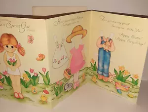 Vtg Paper Doll EASTER Greeting Card 80's Gibson Birthday 9x6 w/Env Special Girl - Picture 1 of 6