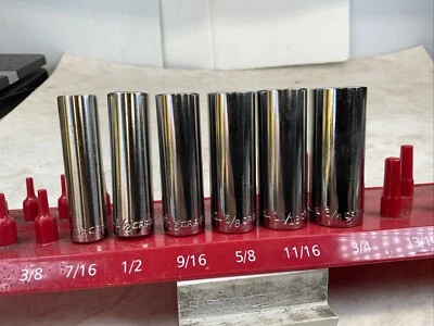 Craftsman 6pc 3/8 Drive 6pt Deep SAE Sockets, 7/16-3/4in., S-AG Series - Image 1 of 4