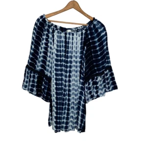 Westport Dressbarn 3X dunkelblau weiß Batik Glockenärmel schulterfreies Oberteil - Bild 1 von 4