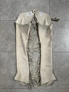 Hobby Horse Clothing Chaps Suede Beige Cream Full Zip Western Fringe Youth M - Picture 1 of 12