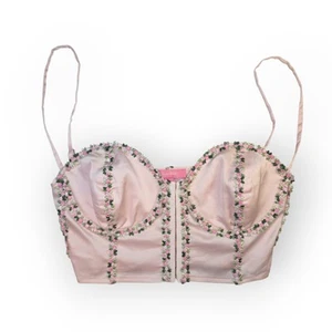 Dolls kill Rose Corsette Top Woman's Sz XS Pink Floral Embroidered Festival Rave - Picture 1 of 12