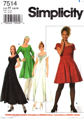 Fit and Flare Dress in 2 Length Simplicity Sewing Pattern 7514 Sizes 6 8 10 - Image 1 of 2