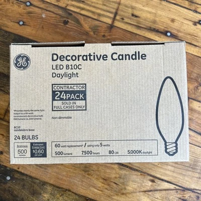 24 Pack GE Daylight LED B11C Candelabra Base Bulbs 60W EQ 5W Decorative Candle - Image 1 of 3