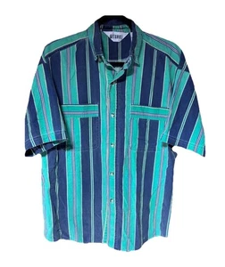 Vintage Gitano Striped Short Sleeve Mens Medium Button Up 90s Grunge Retro - Picture 1 of 4