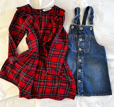 Lote de Vestidos de Niña de Zara, Delantal Azul 8 Y, H&M Vestido Rojo Pagado 8-9Y  Foto 1 de 4