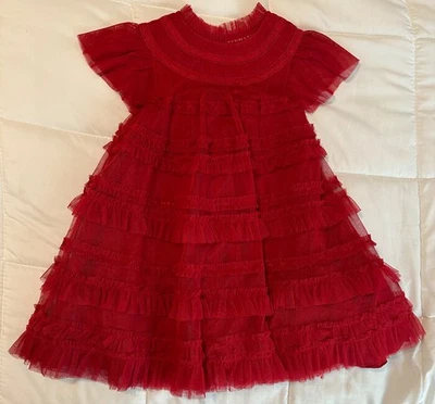 Mini Boden Red Tiered Tulle Dress EUC Girls Size 5/6 - Image 1 of 3