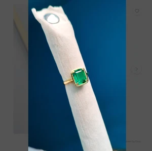 Natural Emerald Ring 14K Yellow Gold Plated Ring Handmade Ring Wedding Ring - Picture 1 of 4