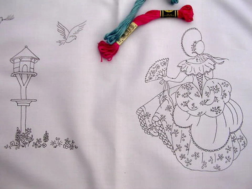 Embroidery Tray Cloth Crinoline Lady & Dovecote cotton with lace edge CS0056 - Image 1 of 1