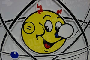 The MIGHTY ATOM Reddy Kilowatt Power DIE CUT Electric SIGN ELECTRICIAN GIFT - Picture 1 of 3
