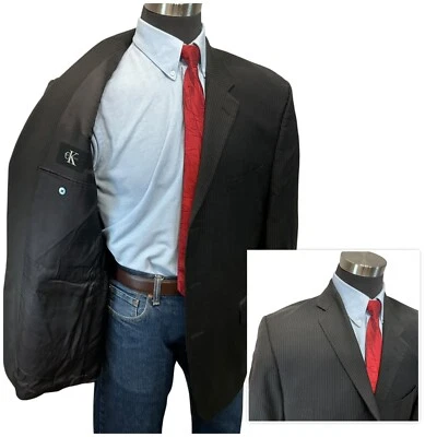 46L Calvin Klein Negro Blanco Rayas Traje Chaqueta Abrigo Deportivo Blazer Hombres Lana Foto 1 de 4