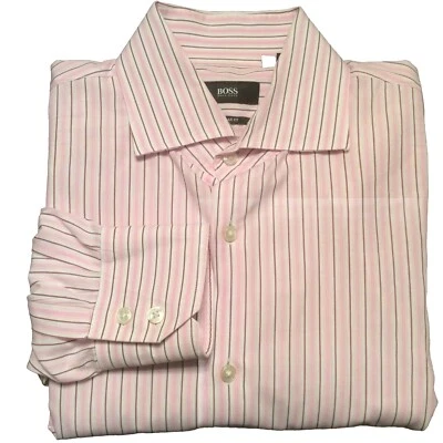 Hugo Boss Pink  & Burgundy Stripe Pattern Mens Dress Shirt Size  16-34/35” - Image 1 of 4