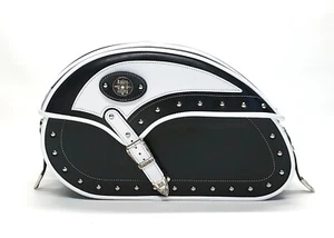 Genuine Leather Motorcycle Saddle Bags, Baikal mini, Black, White - Bild 1 von 10