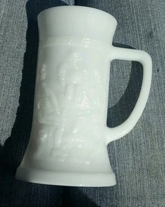 Federal Glass Co. Milk Glass Beer Stein embossed men in tavern - Picture 1 of 1