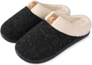 Mens Slip On Slippers, Sherpa Lined House Shoes with Memory Foam Small Size 7-8 - Picture 1 of 4