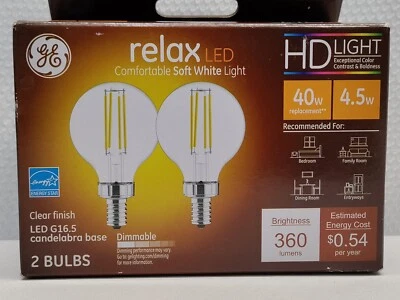 GE Relax Candelabra Led Bulbs Soft White 40/4.5 watts G16.5 Dimmable  - Image 1 of 4