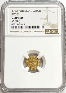 1752 GOLD PORTUGAL 400 REIS JOSE "IOSE" COIN NGC CLIPPED - Picture 1 of 2