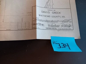 1949 Davis Creek Mathews County Virginia Mobjack Bay Engineering Army Mappa indagine - Foto 1 di 2