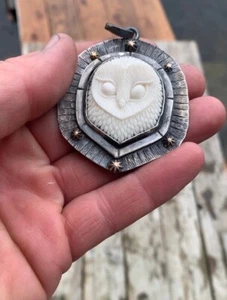 owl pendant sterling silver Hand Carved Owl - Picture 1 of 3