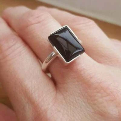 Valentine's Regalo Onice Nera Gemma 925 Argento Sterling Artigianale Anello - Immagine 1 di 4